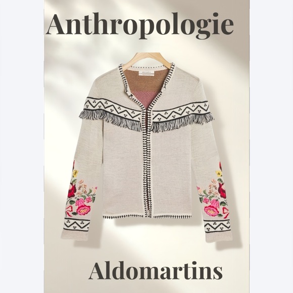 Anthropologie Sweaters - Anthropologie Aldomartins cardigan with Fringe detail- Cream and Black fringe